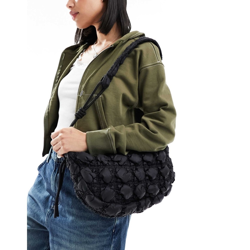 ASOS DESIGN Black Sling Crossbody/Fanny Bag Nylon Ruched